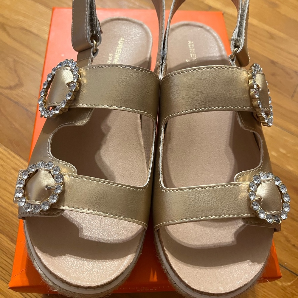 Adrienne Vittadini Tan Sandals with Crystal Buckles